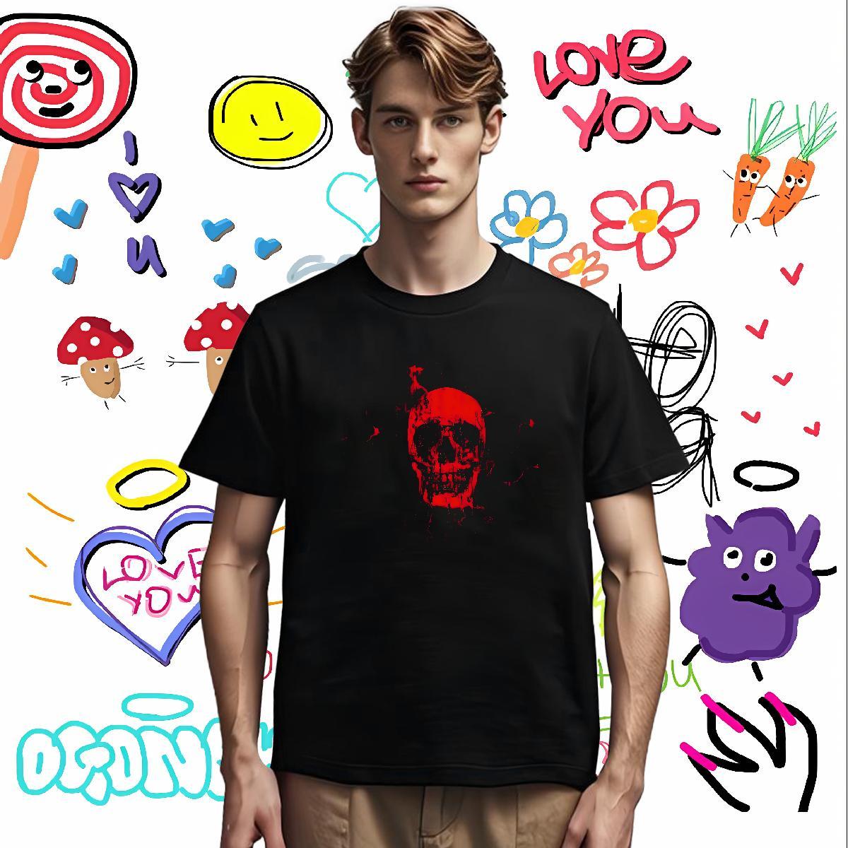 T shirt 230g 100% Cotton skull Daily Wear Pure Cotton DIY Printed Men Clothes T-Shirt Classic Comfortable Tops Shirt