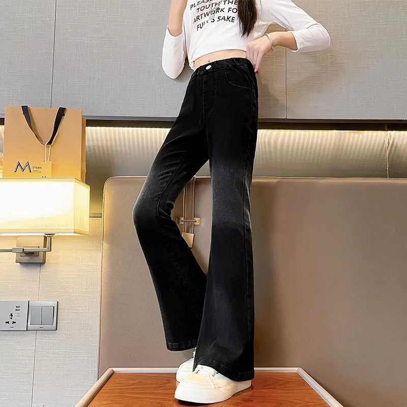 New Spring Girls Jeans Teen Girls Jeans Material High Waist Split Trouser Flare Pants Childrens Clothing 5-16 YearsW240819