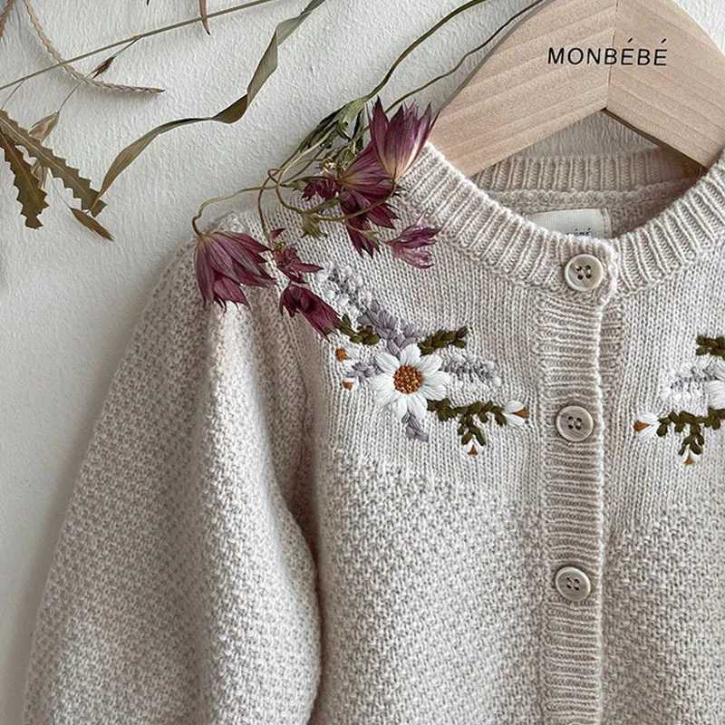 Autumn New Children Long Sleeve Sweater Coat Baby Girls Embroidered Knitted Cardigan Jacket Kids Toddler Single Breasted ClothesXJ240819