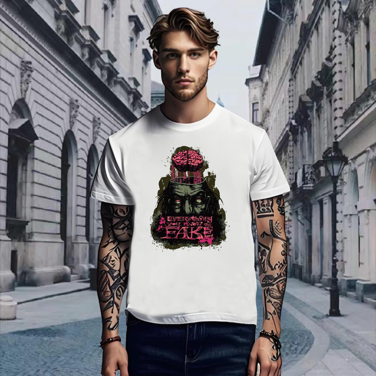 T Shirts Men 230g Pure Cotton scary Home Outdoor Breathable Short Sleeve Skull Men Clothes T-Shirt 2024 Summer Soft Tops