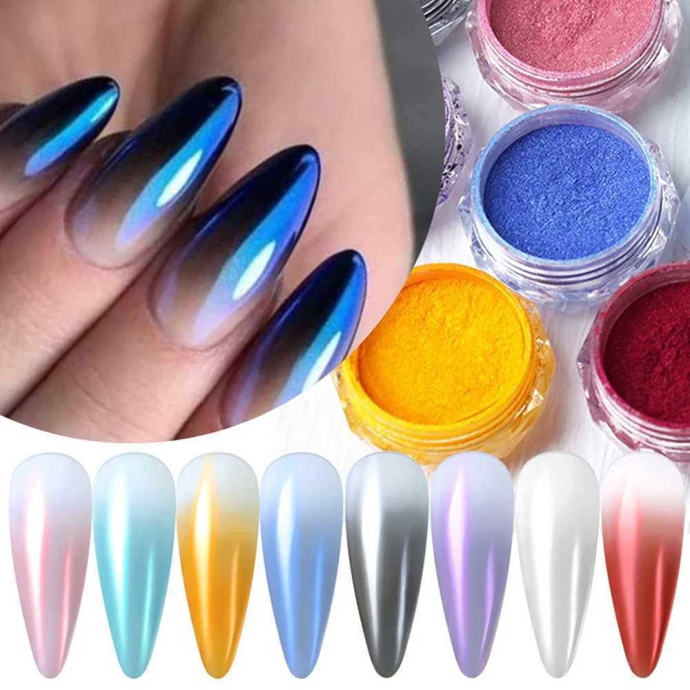 Purple Gradient Chrome Pearl Nail Powder Mirror Effect Nail Art Glitter Pigments Dust Super Shiny Nail Rubbing PowderXJ240815