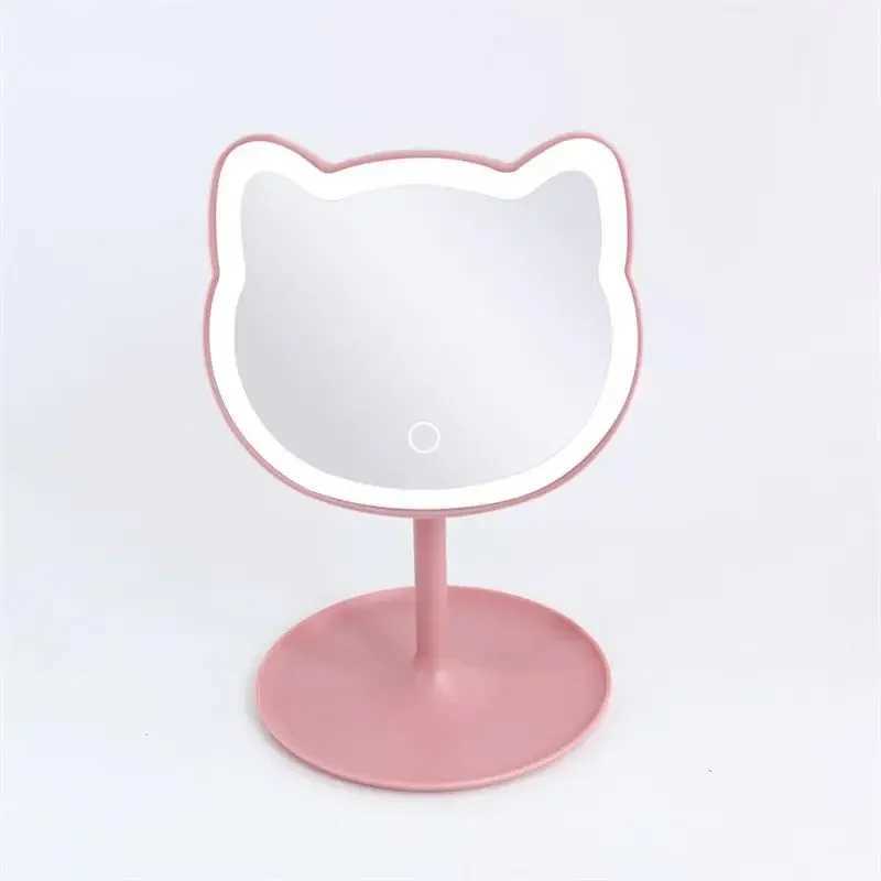 Desktop Cartoon Cat Led Light Makeup Mirror Portable Fashion Mini Electric Cosmetic Mirror for Personal and Home Y240819