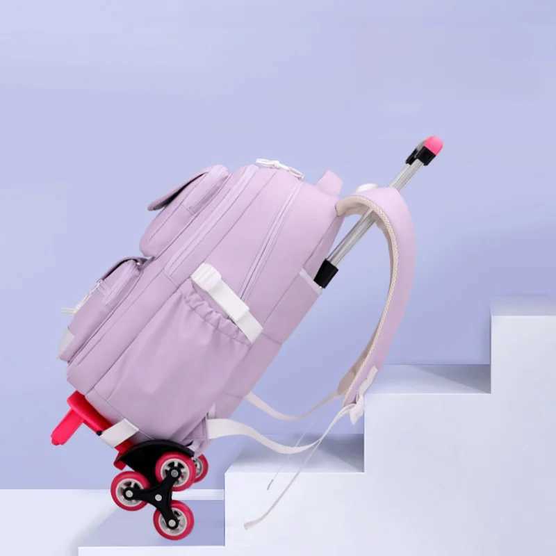 elementary school backpacks with trolley cart student Backpack with wheels for girls large capacity detachable rolling backpack Y240820