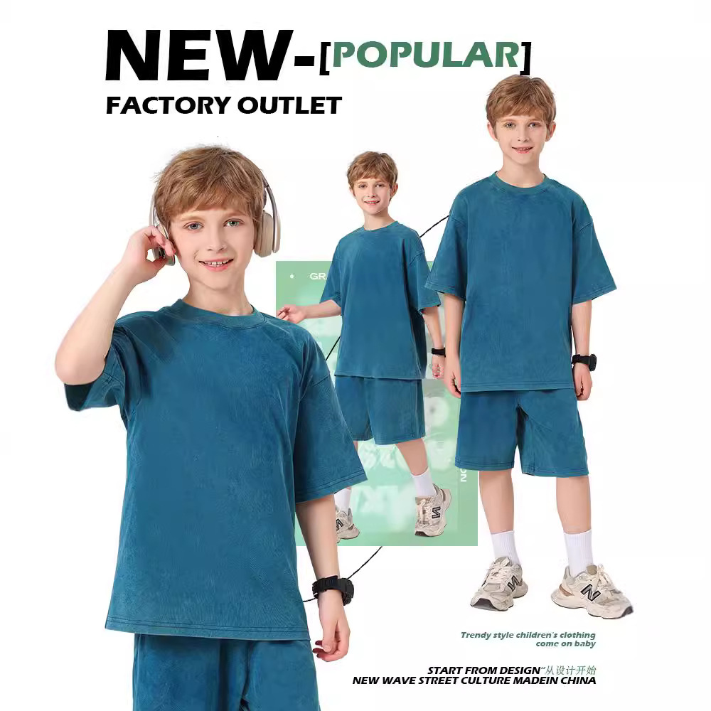 Trendy 270G short sleeved summer new item, mid size T-shirt shorts, pure cotton loose fitting children's clothing F40-08.20