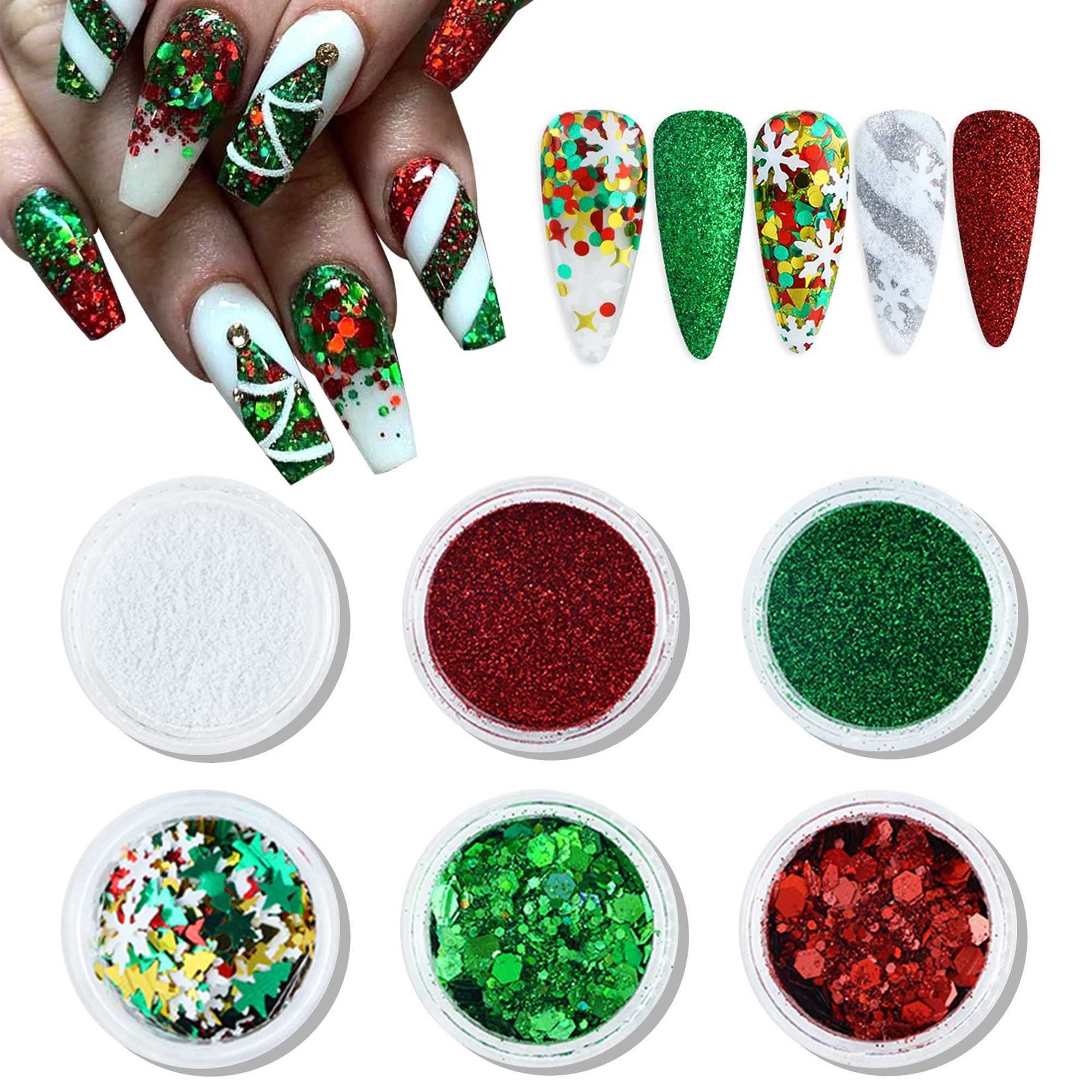 6pcs/set Christmas White Sequins Nail Art Glitter Powder Mermaid Dust Small Flakes Decorations For DIY Nails GlittersXJ240815