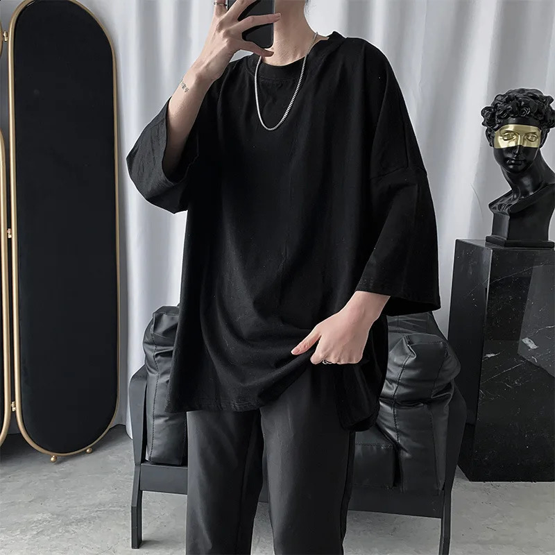 Black Gray Solid Brief Casual Fashion Men T Shirts Long Sleeve Autumn Spring Clothing Harajuku Loose Studen Top Oversized 240820