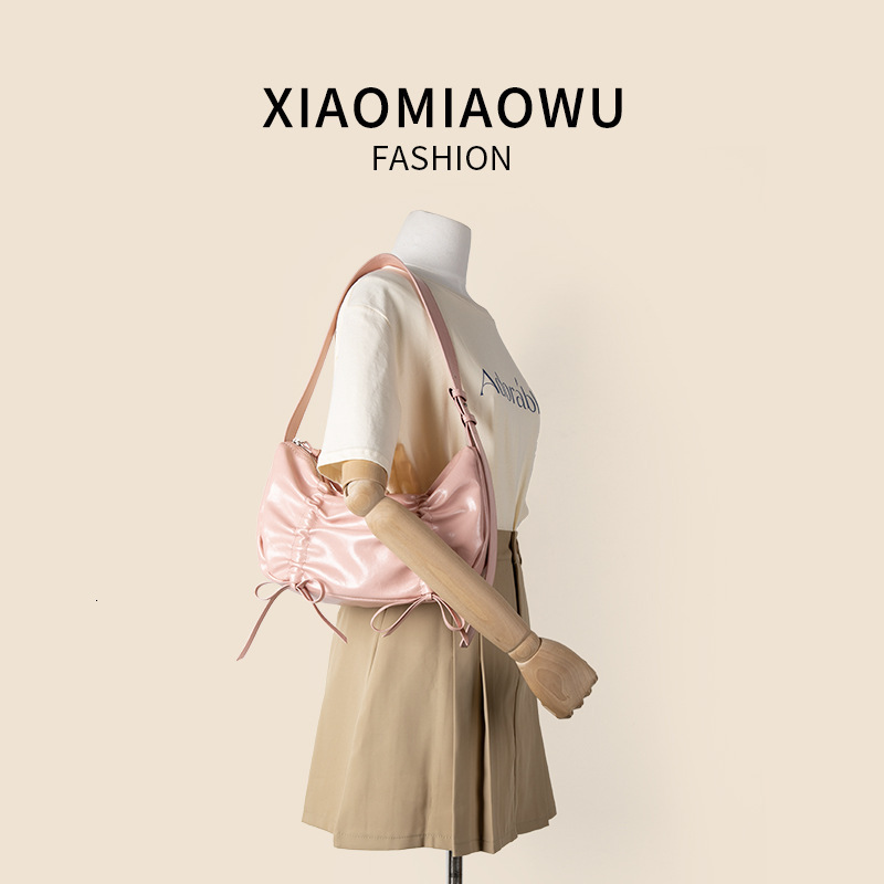Korean version of new drawstring pleated armpit with high-end feel, bow single shoulder bag, summer style women's versatile dumpling bag