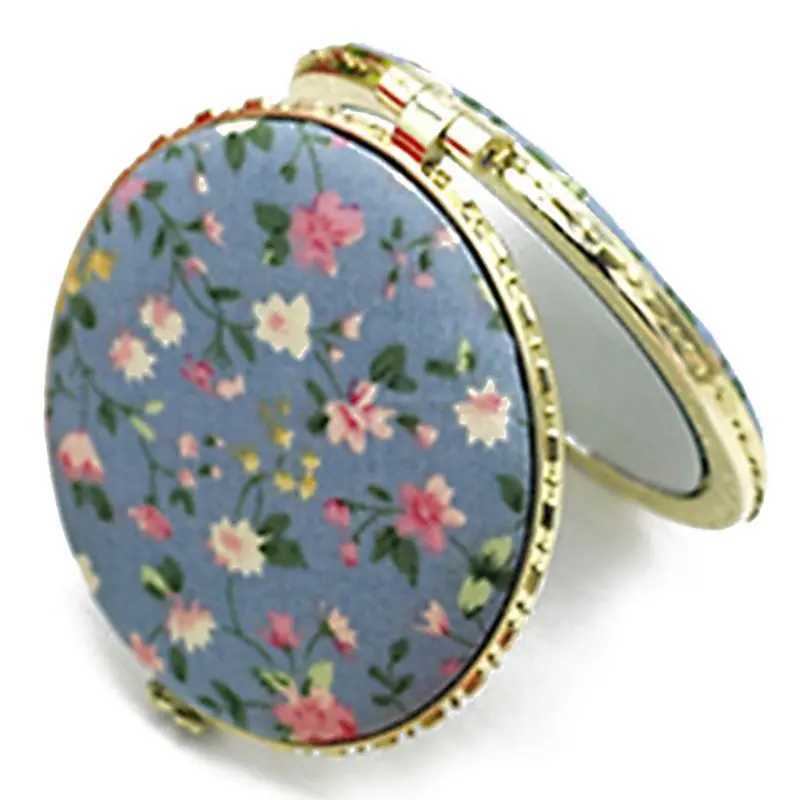 1Pc Mini Round Pocket Folding Makeup Mirror Vintage Double Sides Floral Printed Chinese Style Compact Cosmetic Drop Shipping Y240819