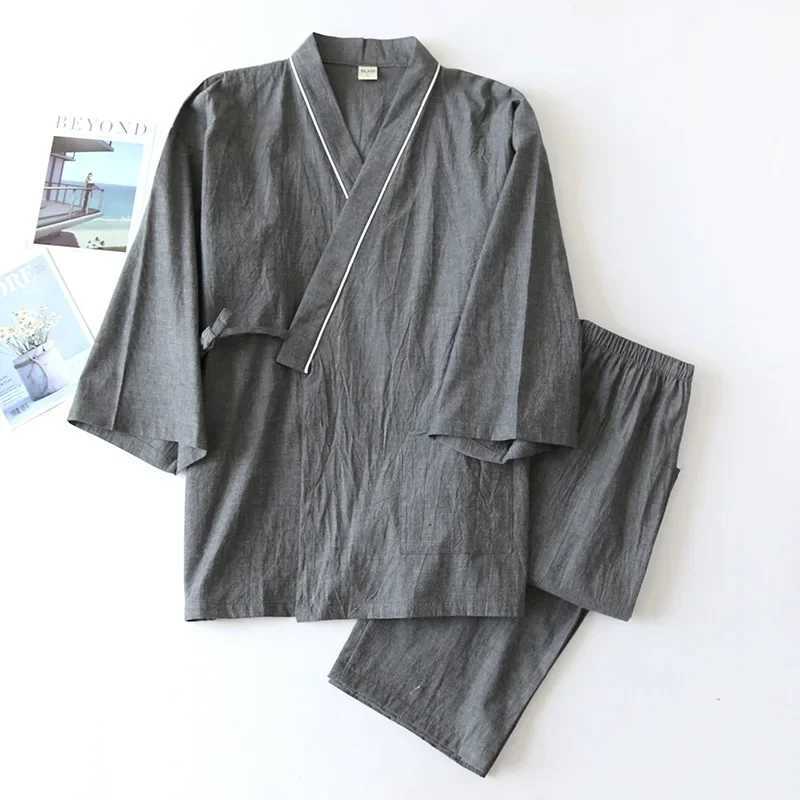 Spring/Autumn Japanese Kimono Mens Pajamas Mens Pajamas Thin Nine Sleeve Lace Top+Pants Loose Two Piece Home ClothesW240719
