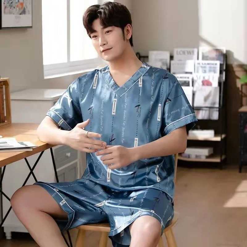Pullover Silk Mens Summer Mens Pajamas with Shorts New Casual Top Mens PajamasW240719
