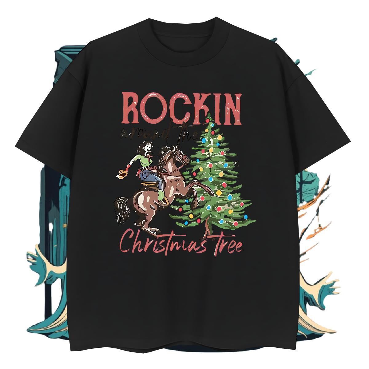 DIY Christmas tree Tshirts 230g Pure Cotton Men T Shirts Custom Cartoon High Street Hip Hop Breathable Short Sleeve High Quality Tops Shirt