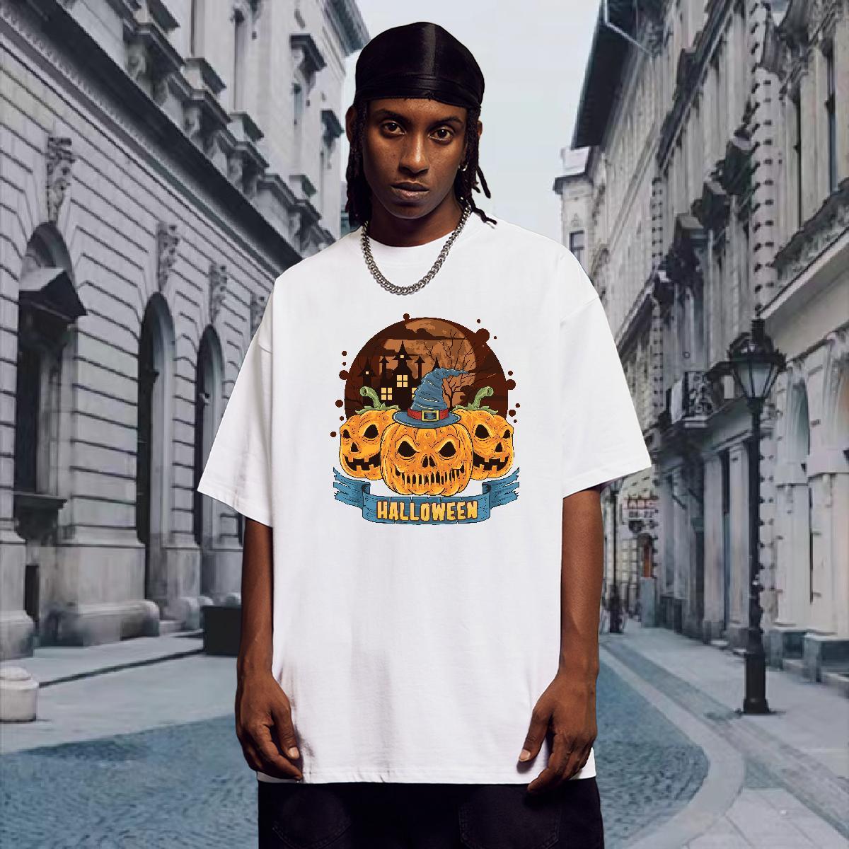 Comfortable T-Shirts pumpkin Crew Neck Breathable Summer Casual Anime Print 100% Cotton 230g Men Tees DIY Customized Tshirts