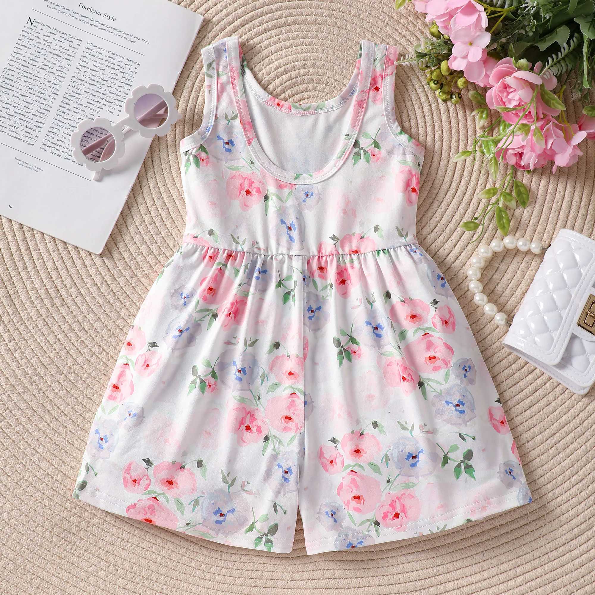 Cute girl floral jumpsuit dreamy floral print sleeveless jumpsuit for summer holiday gift parties W240806