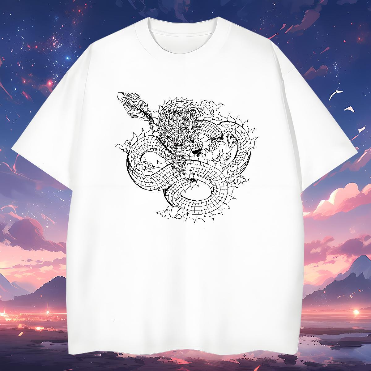 Man T Shirts 100% Cotton 230g dragon Hip Hop Street O-Neck Short Sleeve DIY Mens Tshirts Custom Comfortable Tee Shirt