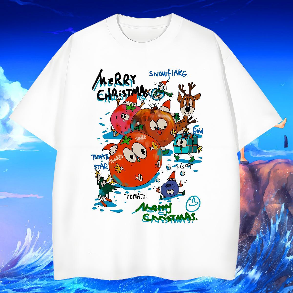 Custom cartoon Tshirts 230g 100% Cotton T Shirts Men Cartoon Print High Street Hip Hop Short Sleeve O-Neck Comfortable Clothes