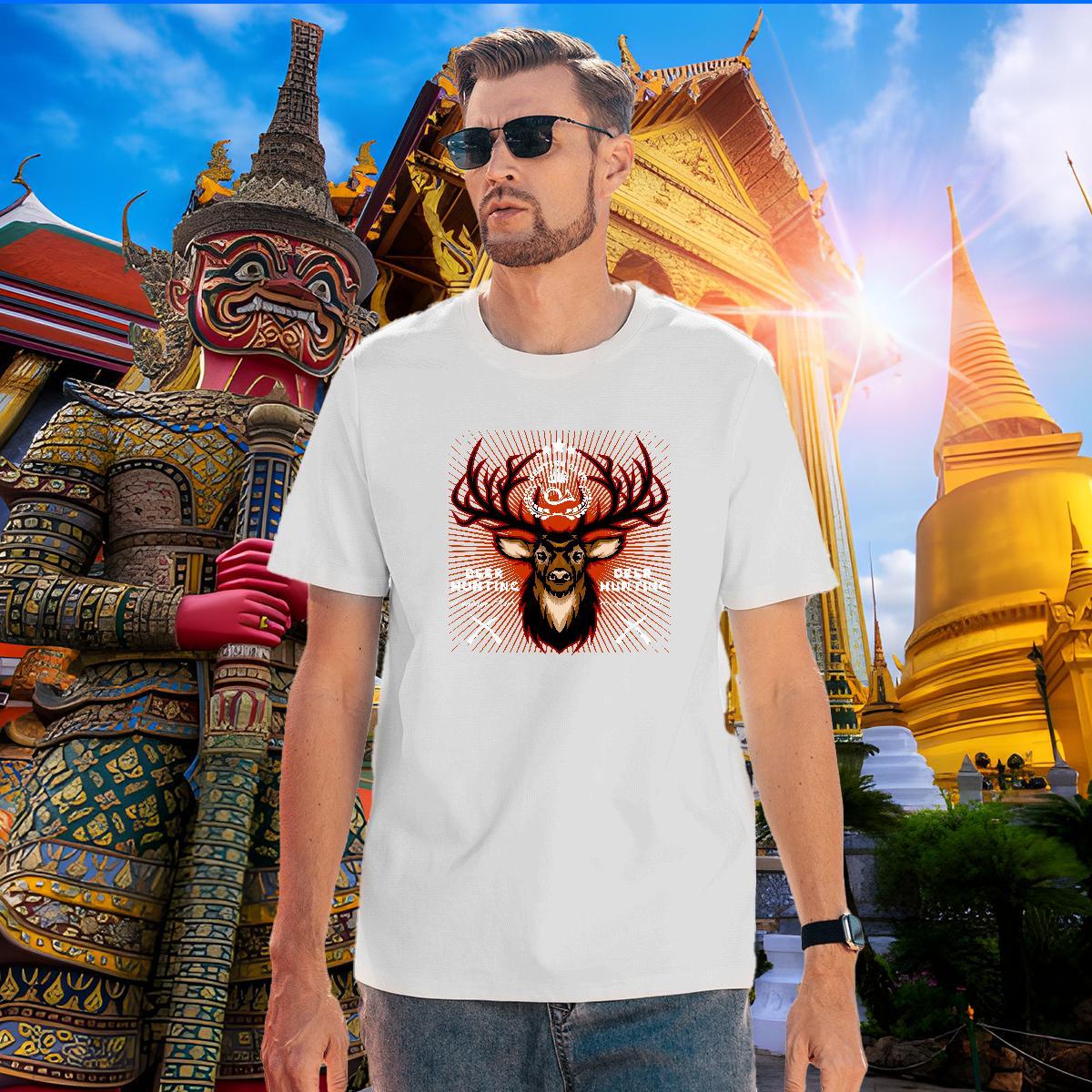 Cool T Shirts Men deer Pure Cotton Sports Casual Graphic 230g 100% Cotton Tshirts 2024 Summer Wear