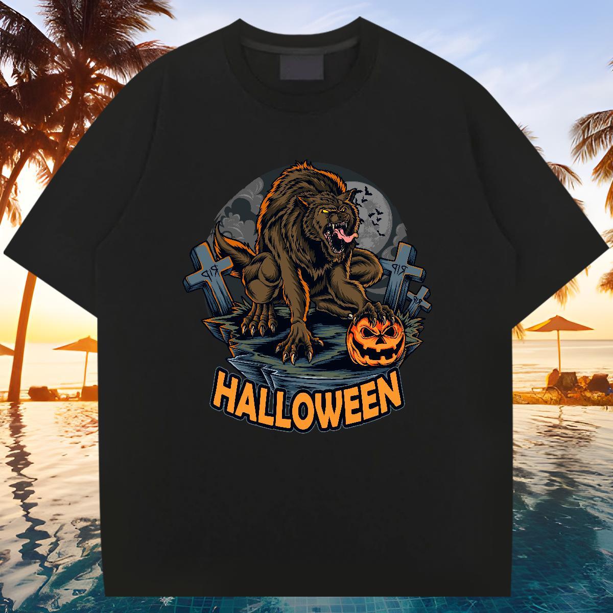 Cool Man T Shirts halloween Crew Neck Breathable Sports Casual Cartoon Print 230g Pure Cotton Men Tops Tees DIY Customized Top Tees