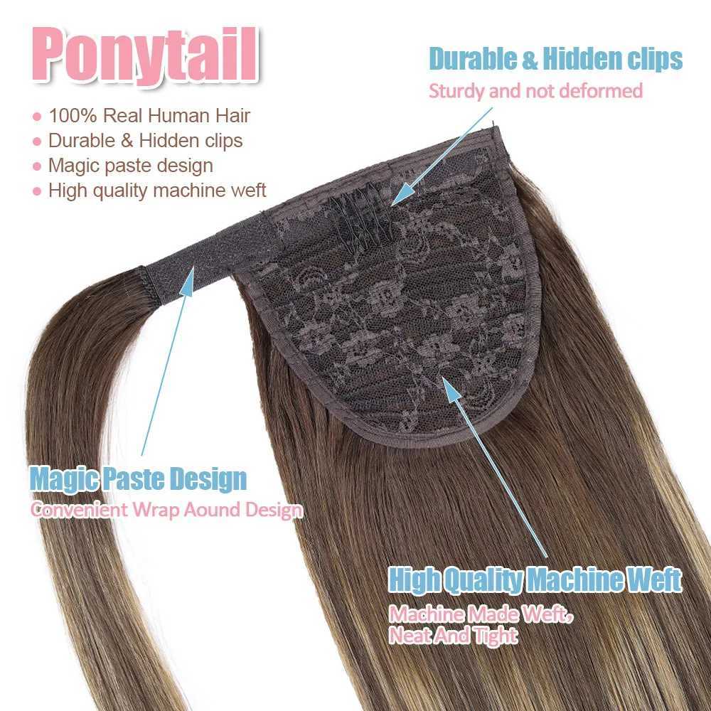 The person wrapped in a ponytail has straight ponytail extended Brazilian Remy hair and extended ponytail W240817