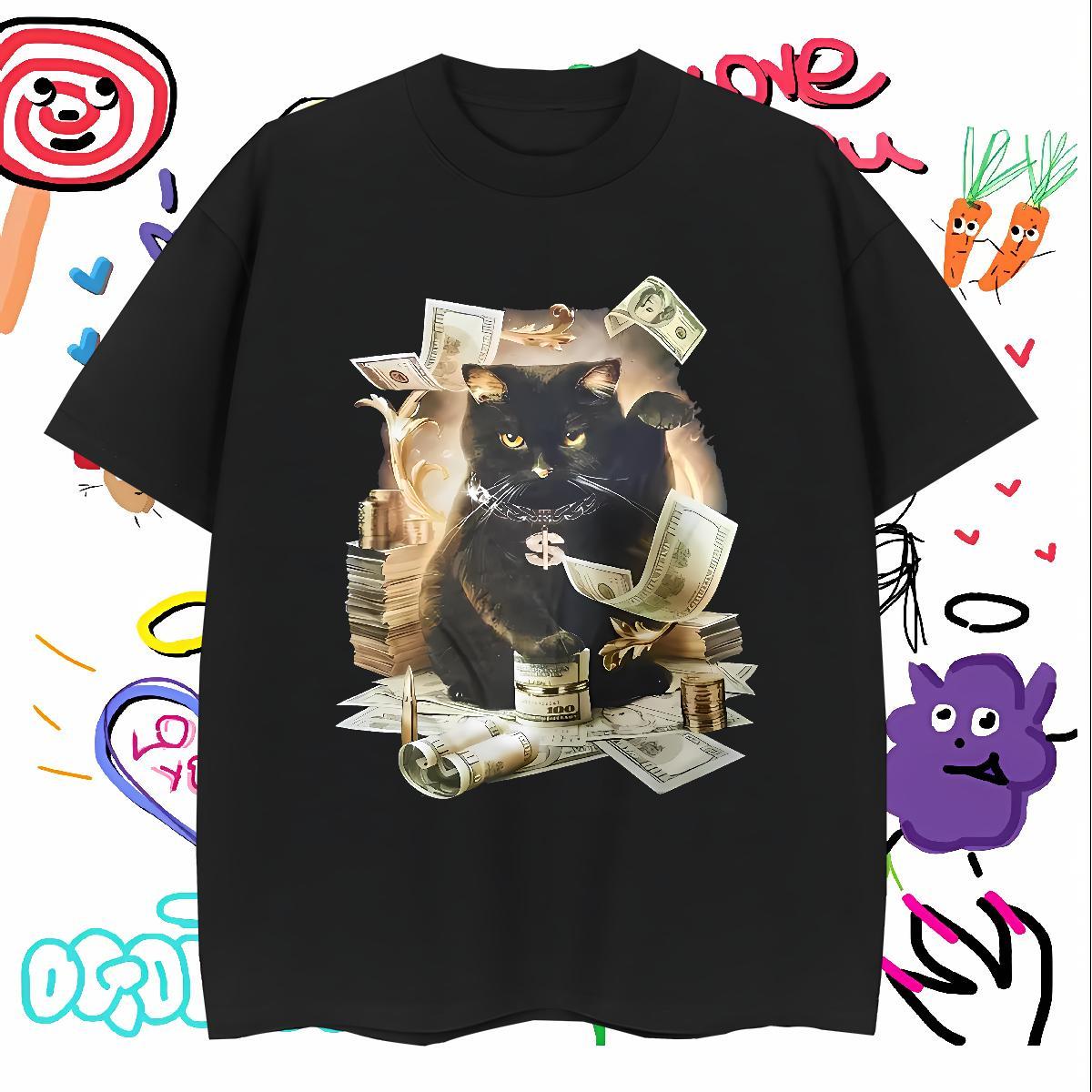 Classic T-Shirts cat Round Neck Short Sleeve Spring Summer Custom Printed 100% Cotton 230g Men Tops Tees 2024 Summer Top Tees