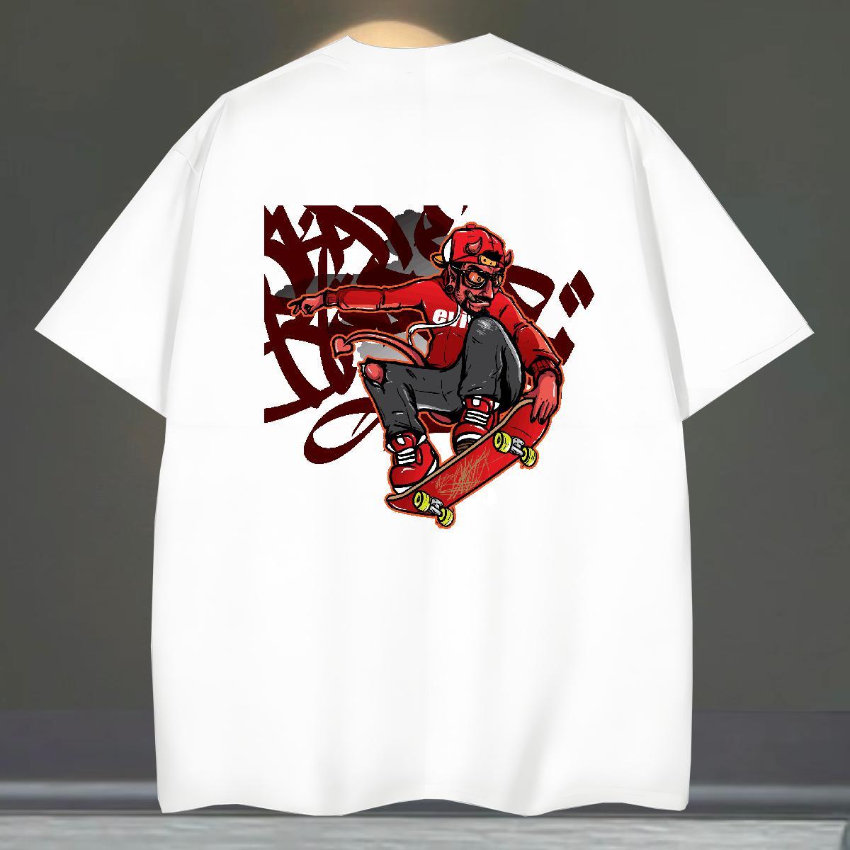 Unisex Mens Tshirts Sports Casual 230g Cotton Black Oversized Round Neck Short Sleeve skateboarding T-Shirts for Men 2024 New Polos