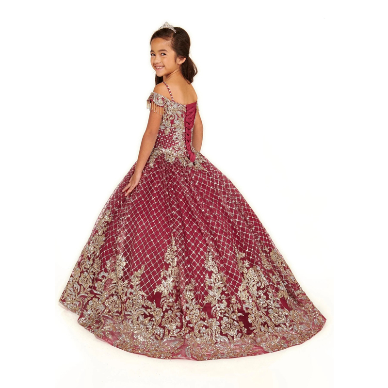 Blue Mini Quinceanera Dresses Ball Gown Off The Shoulder Appliques Lace Sparkly Long Flower Girl Dresses For Weddings Mexican Charro Pageant Dresses B
