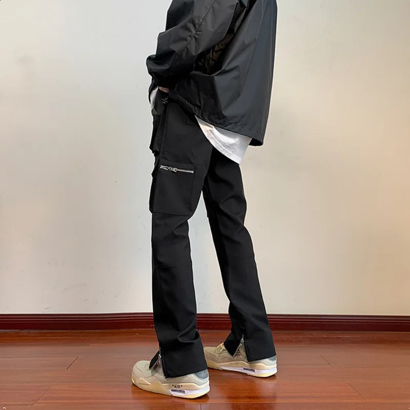 Black commodity pants for men ultrathin suitable fashionable retro pocket casual mens Japanese streetwear hiphop straight Trouser 240819