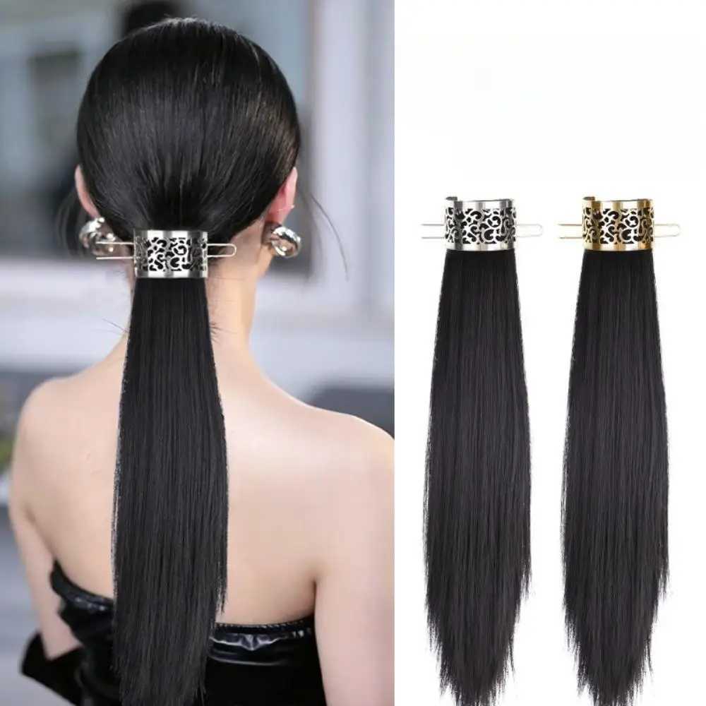 Female synthetic wig metal hollow hair ponytail Chinese style simulation long curly straight hair extension gentle version W240817