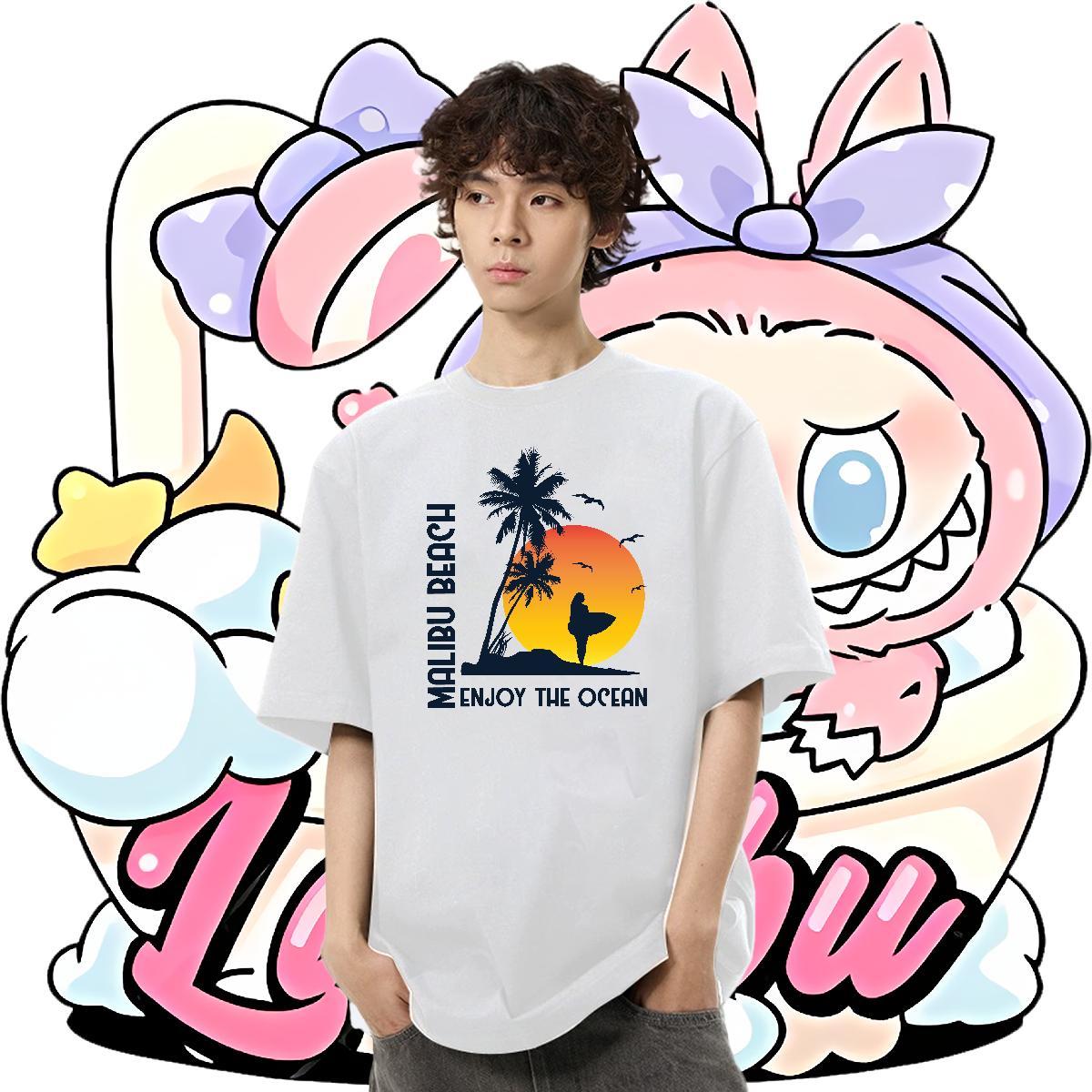 Comfortable Men Tees Spring Summer 100% Cotton 230g Custom Cartoon Breathable Crew Neck beach T-Shirts New Polos
