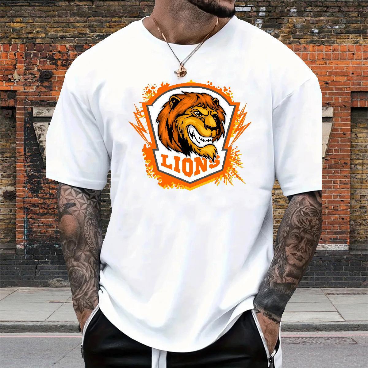 Loose Fit T shirt lion Breathable Short Sleeve Home Outdoor DIY Printed 230g Pure Cotton Men Tops Tees Designer Clothes