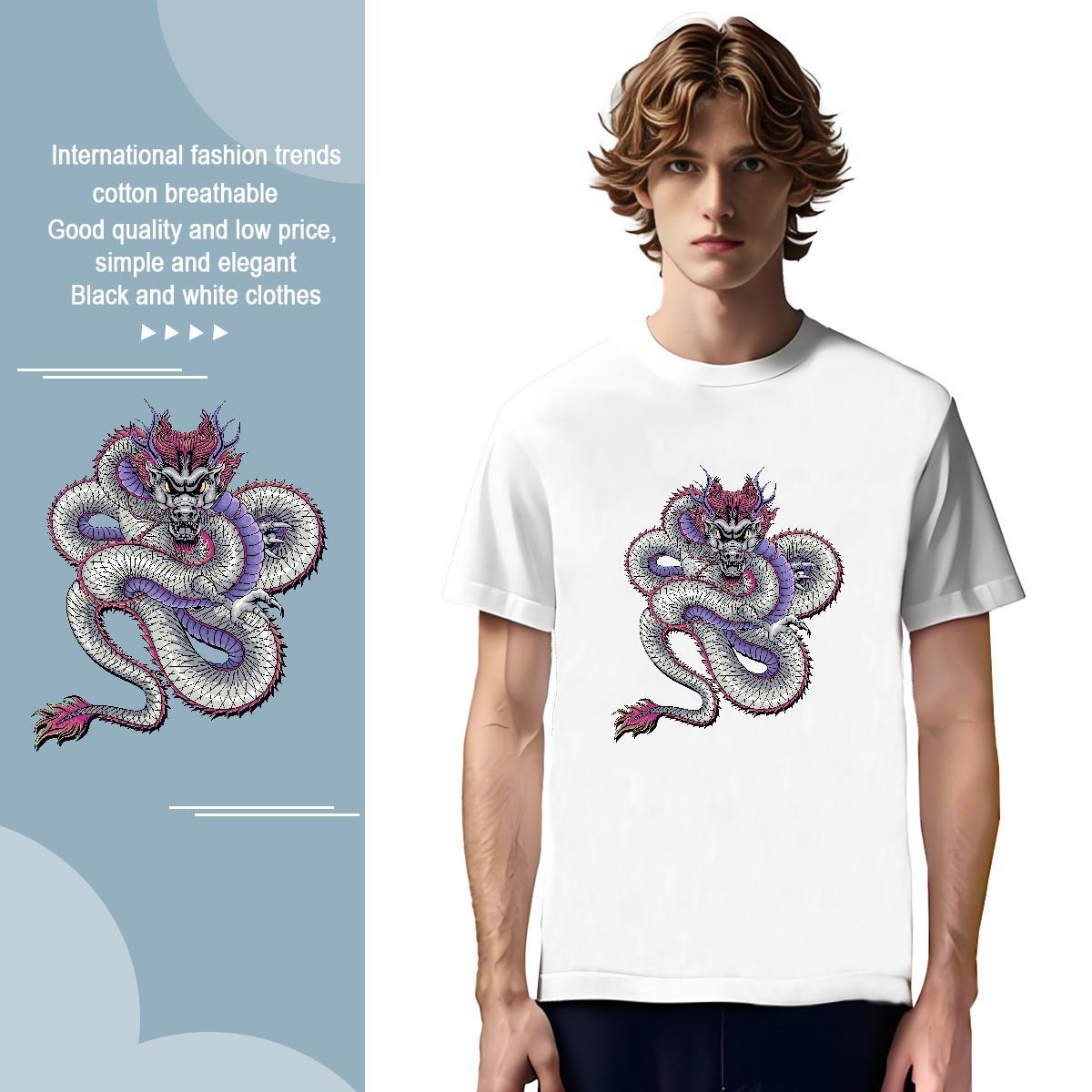 T Shirt For Man 230g 100% Cotton dragon Casual Beach O-Neck Short Sleeve Custom Anime Tshirt for Man Woman 2024 Designer Loose Fit Wear