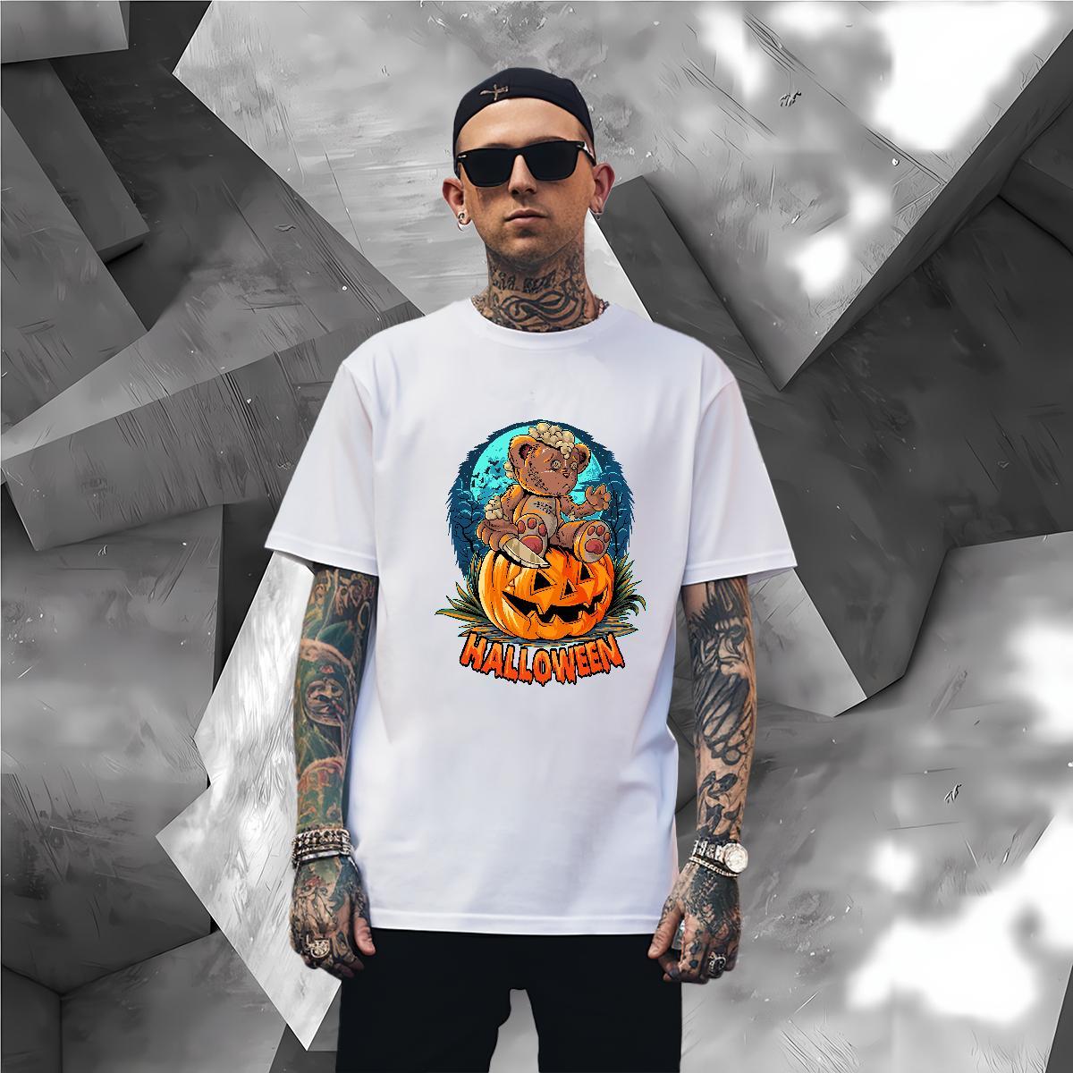 Soft Mens T Shirts halloween Crew Neck Breathable Summer Casual Plus Size Cartoon 230g Pure Cotton Tshirts 2024 Summer Tees Shirts