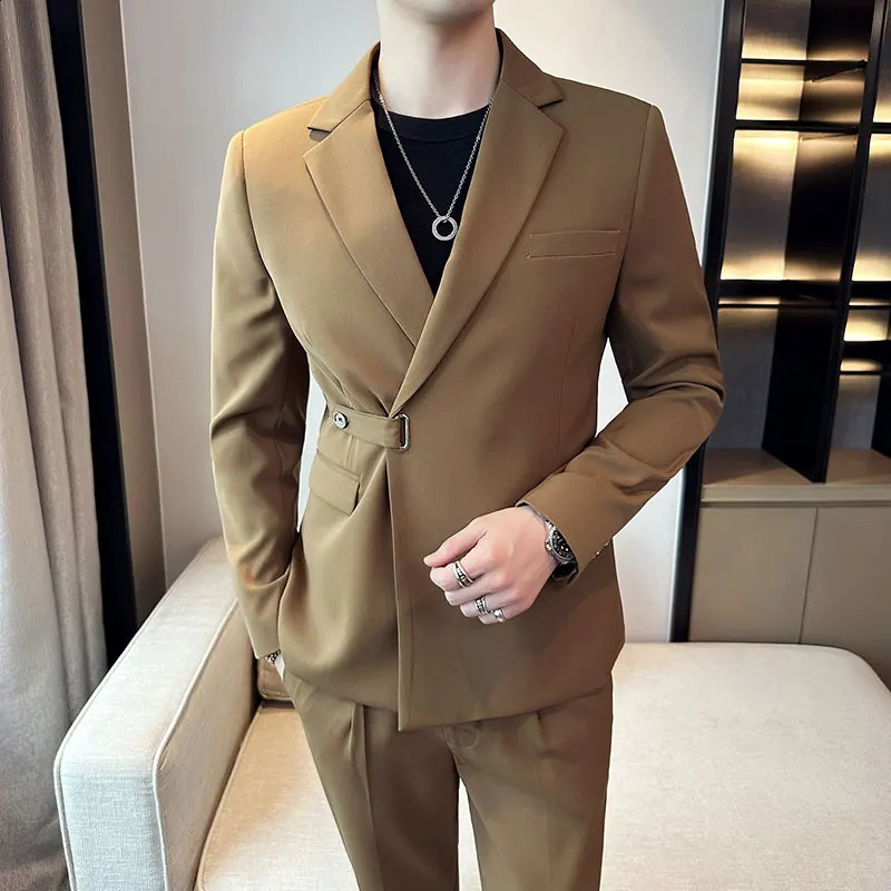 Fall British Style Mens Jacket Single Chest Casual Set Wedding Business Dress Social Banquet Evening Costume 4XL 240819