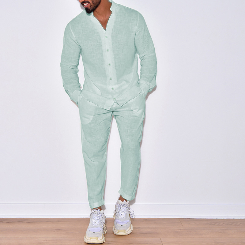 Tracksuit Mens Autumn Linen Long Sleeve Gym Wear Set Casual Fitness Combo with Jogger Pants R240820