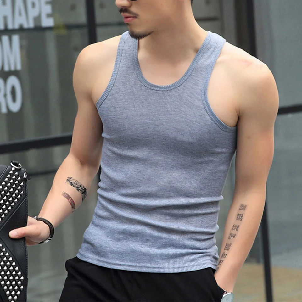 Men's TShirts Tank Tops Undershirt Gym Workout Sports Fitness TShirt Beater Underwear Vest Male Clothing 240819
