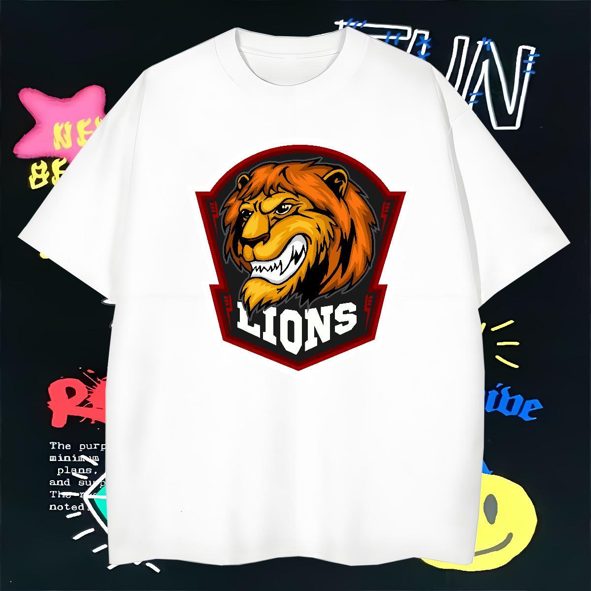 Fashion Casual Men Tshirts lion Street Casual 230g Cotton Tees Breathable Crew Neck Loose Men T Shirts DIY Printed
