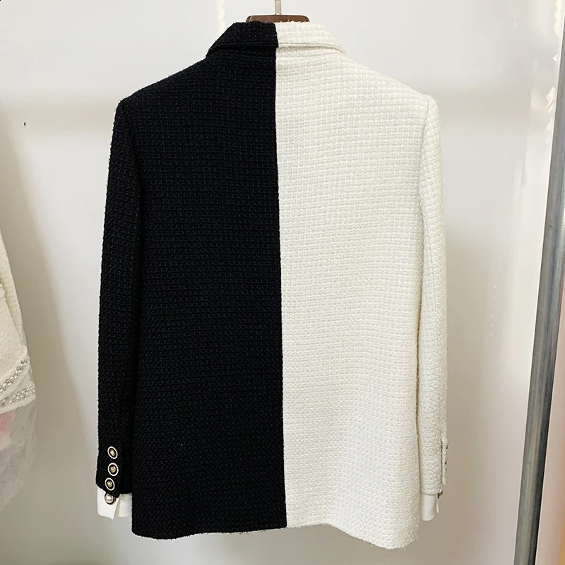 HIGH STREET Fashion ner Jacket Womens Colorful Block Wool Blended Coarse Fleece Coat 240819