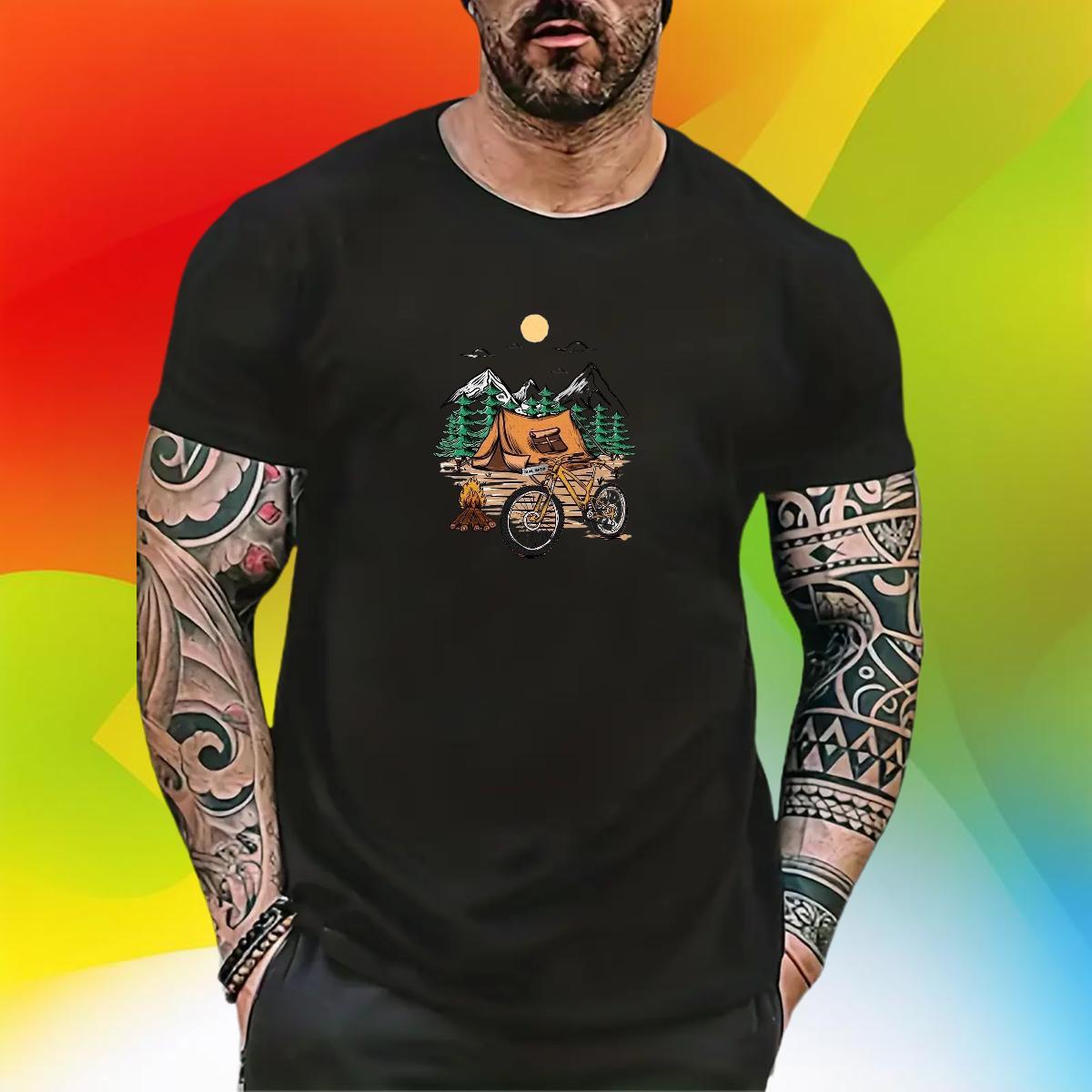 Loose Fit Mens Tshirts Casual Daily Wear 100% Cotton 230g Cartoon Print Breathable Crew Neck mountains T-Shirts 2024 Summer Tops Shirt