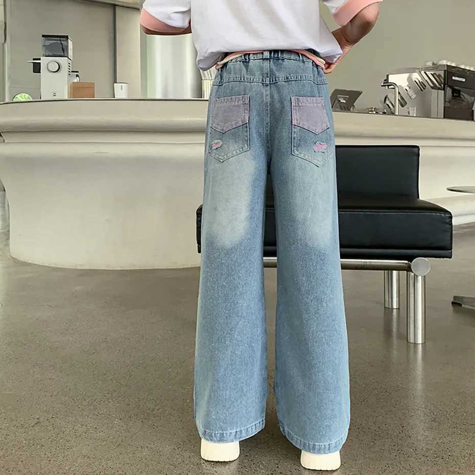 Girl torn jeans big hole jeans girl spring autumn jeans childrens casual style childrens clothing 6 8 10 12 14W240819