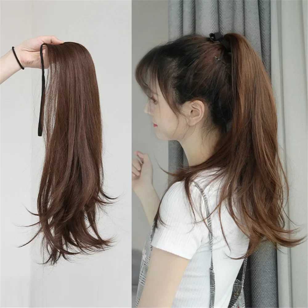 45cm womens wig synthetic natural long straight ponytail bandage type wig tail curled wig piece hair extension W240817
