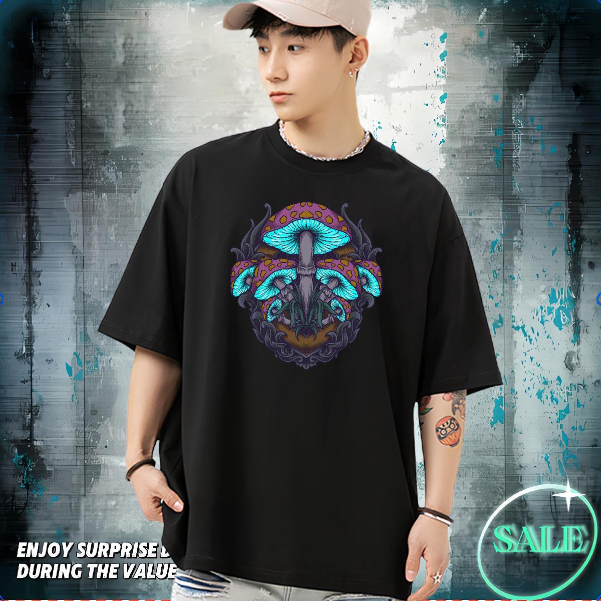Fashion Designer Men Tees mushroom Casual Daily Wear 230g Cotton Tee Shirt Short Sleeve O-Neck Cool Mens T Shirts White Plus Size