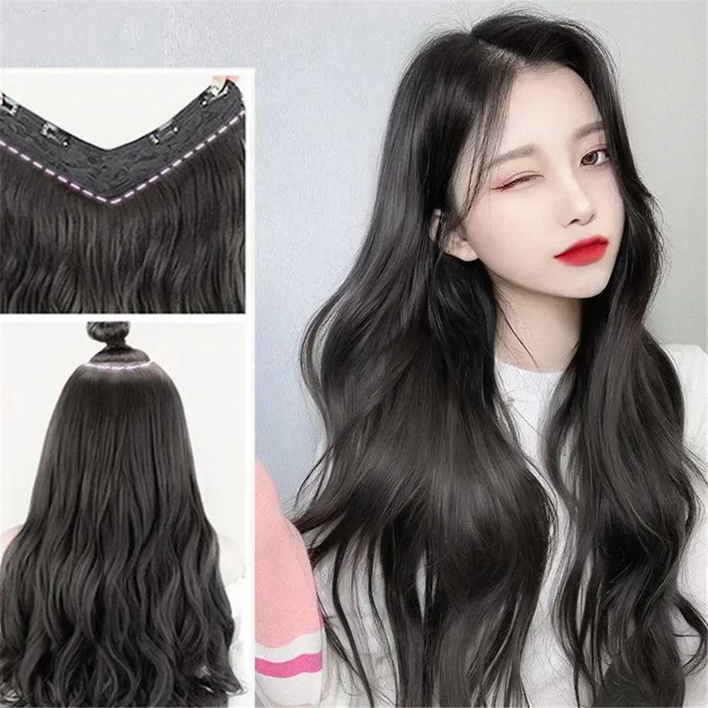 45/60cm invisible seamless U-shaped pendant ear extension wig ponytail long wavy hair extension piece W240817
