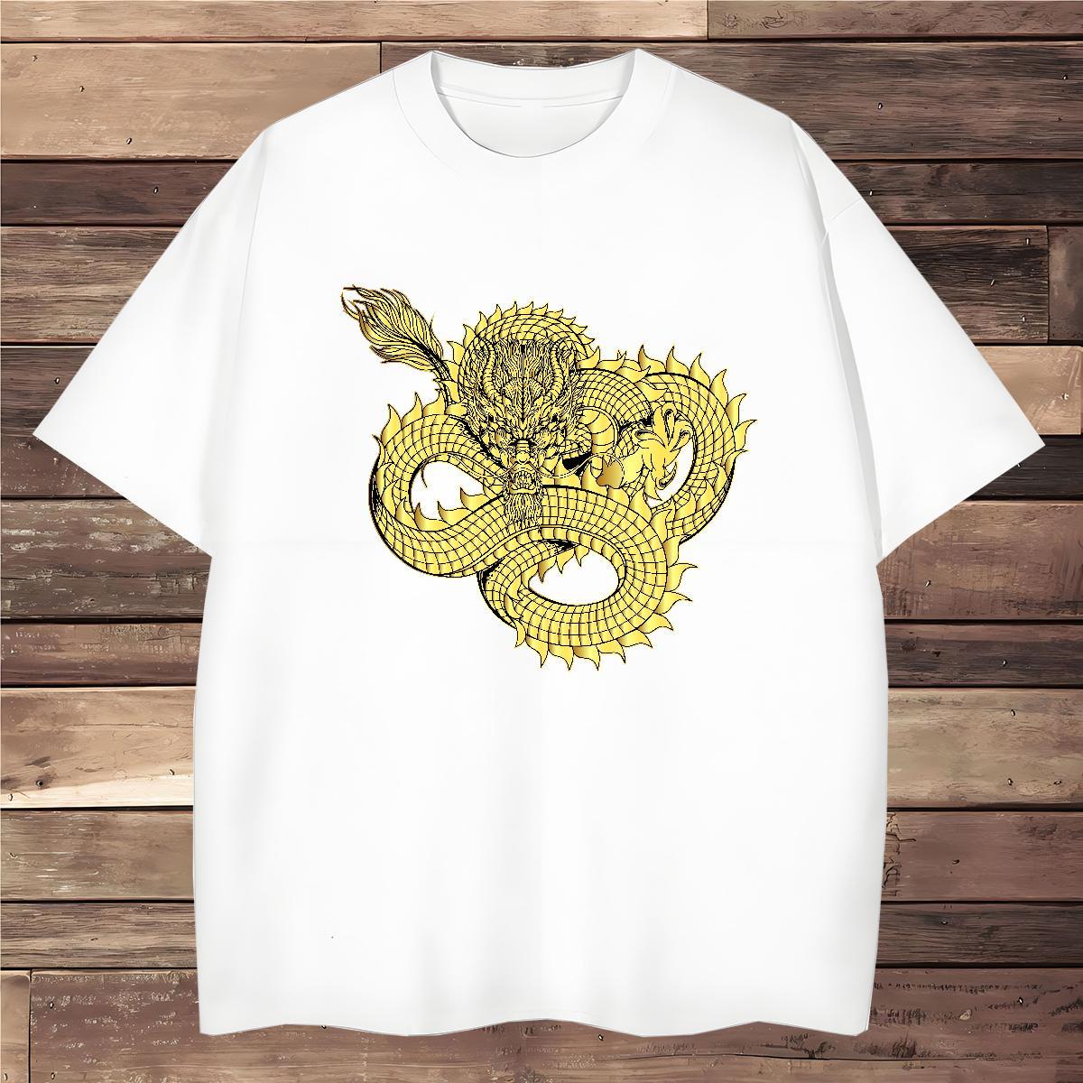 T shirt 100% Cotton 230g dragon Sport Short Sleeve O-Neck Floral Print Couples T Shirts 2024 Classic Tees