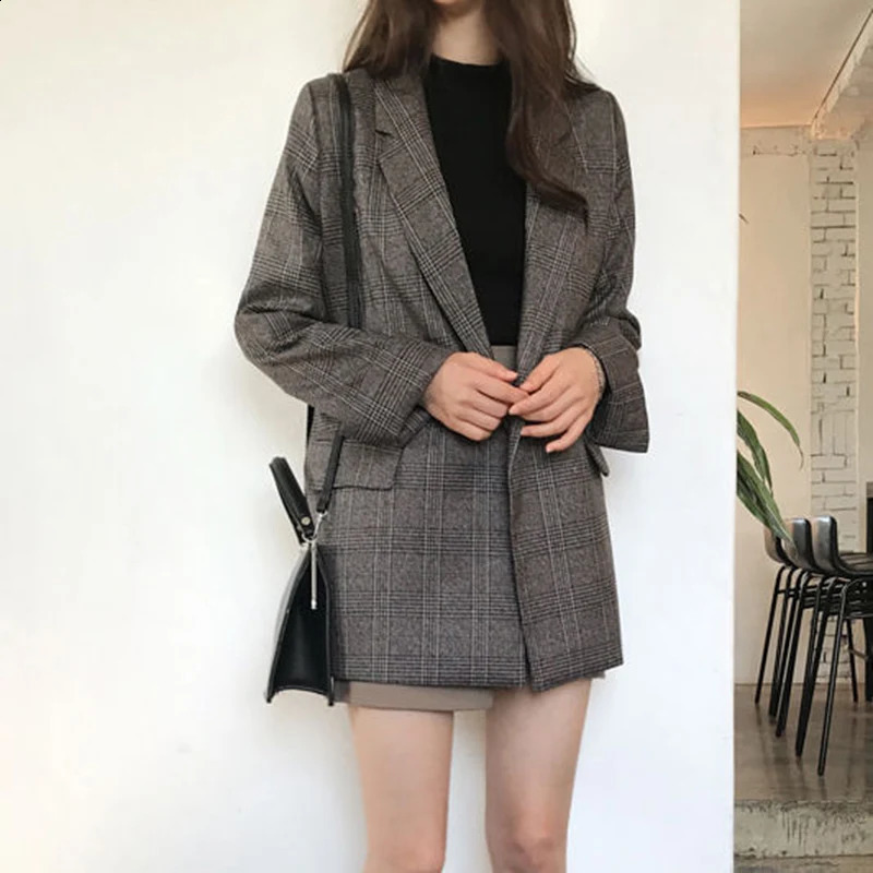 Womens Winter Plain Blazer Jacket Korean Fashion Elegant Solid Thick Double Chest Office Long