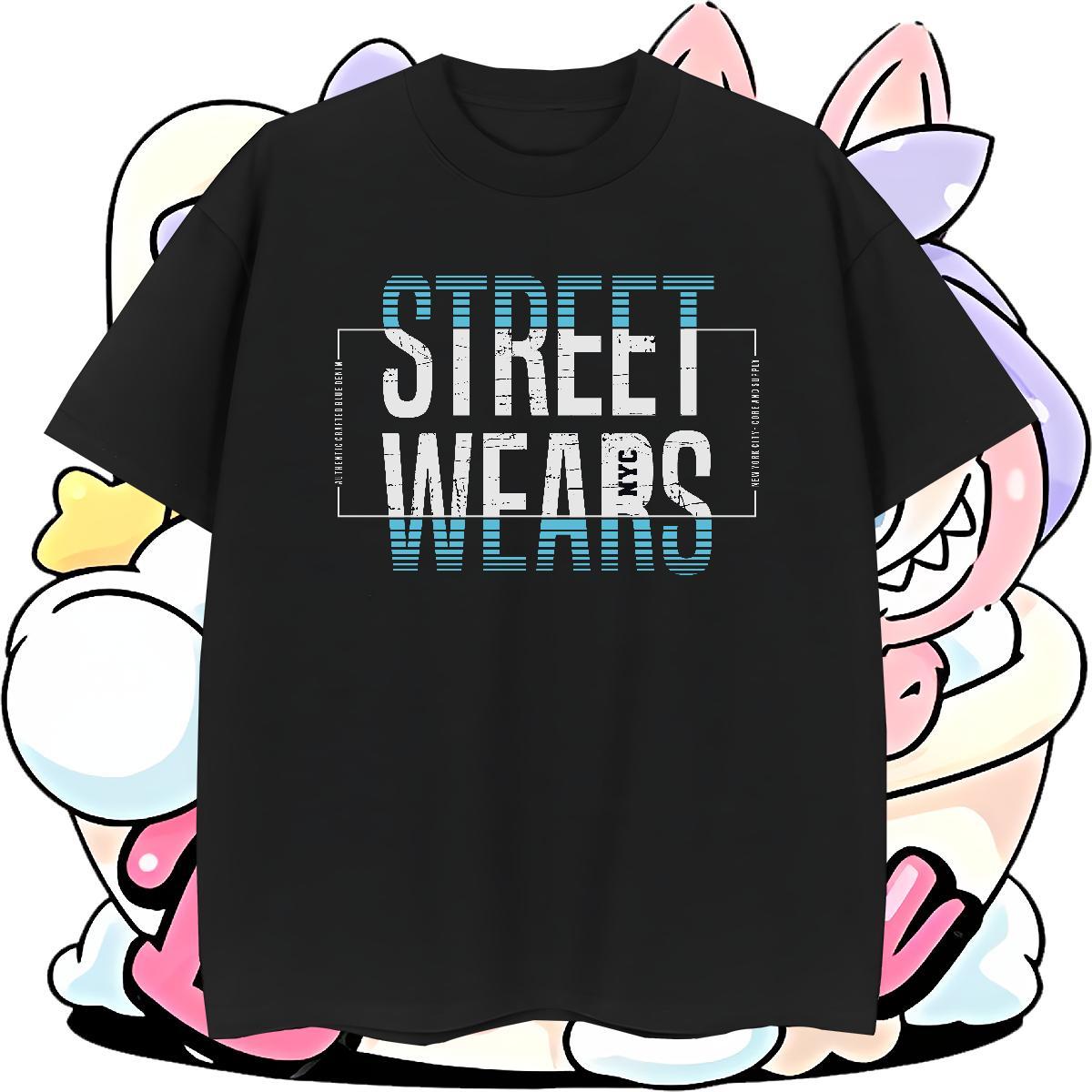 Classic Men Tshirts Sports Casual 230g Pure Cotton Anime Print Crew Neck letter T-Shirts Classic Casual Tops Shirt