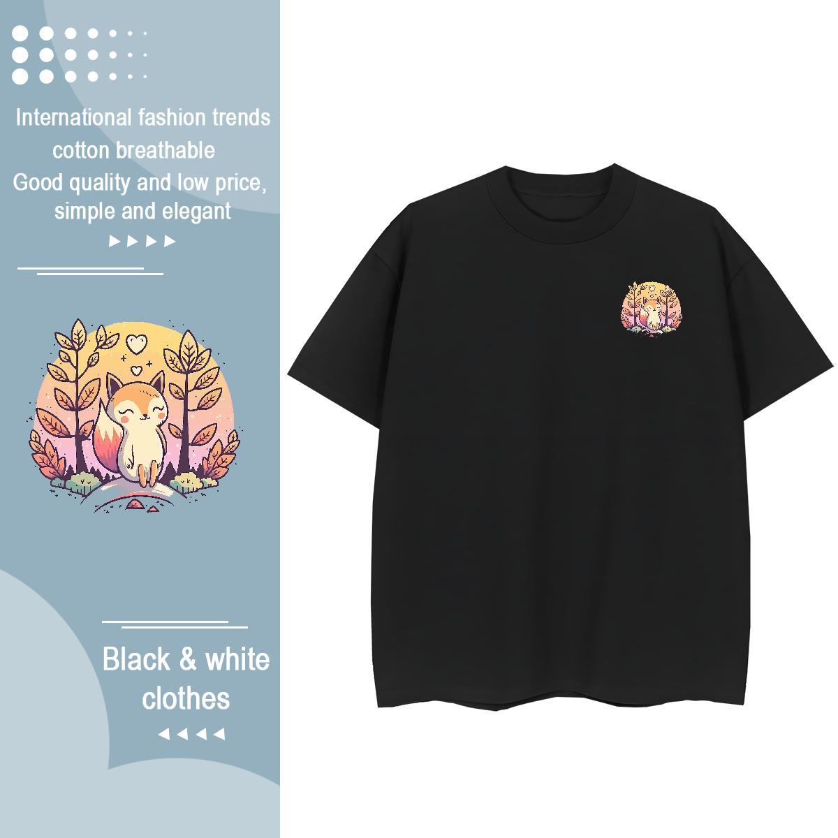 New Men Tees fox Casual Daily Wear 230g Pure Cotton Tops Shirt Breathable Soft Classic T Shirts Men Anime