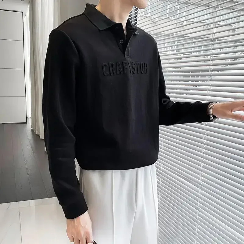 Top Printed Letter T Polo Shirt for Man Sweatshirts Mens Clothing White Unicolor Plain Long Sleeve A Harajuku Fashion Social It 240820