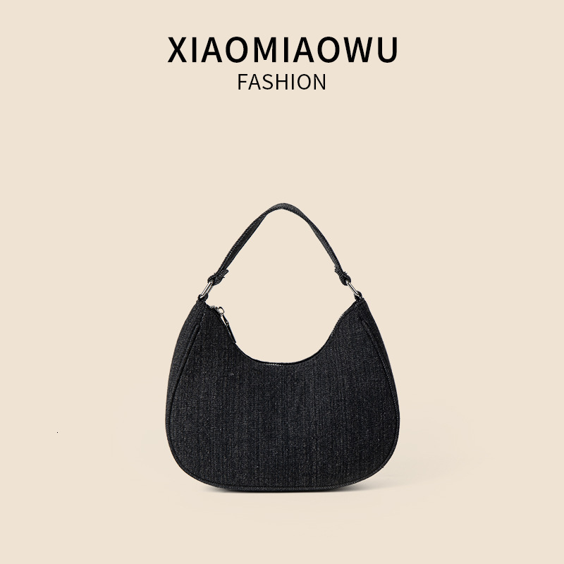 Half round premium denim bag for women commuting to work in summer, versatile handbag with temperament