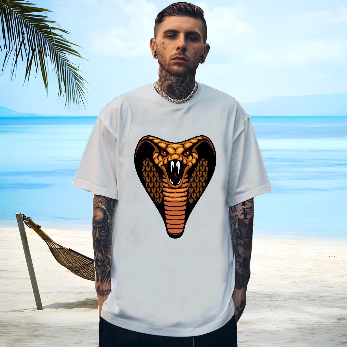 Comfortable T Shirt For Man cobra Breathable Anime Printing Street Customized Print 230g Pure Cotton Men Clothes T-Shirt Casual New Tees Shirts