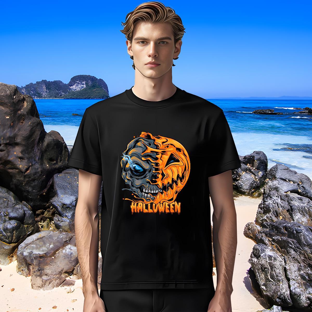 High Quality Mens T Shirts pumpkin Crew Neck Hip Hop Custom Printing 100% Cotton 230g Men Tops Tees Free Shipping Tshirts