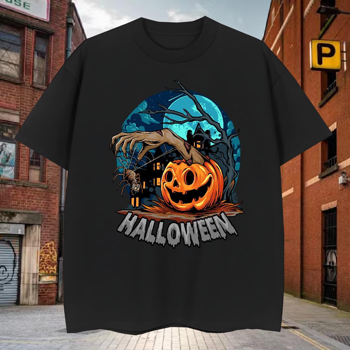 Unisex Men T Shirts pumpkin Crew Neck Daily Wear Anime Print 100% Cotton 230g Men Tshirts Stylist Tees